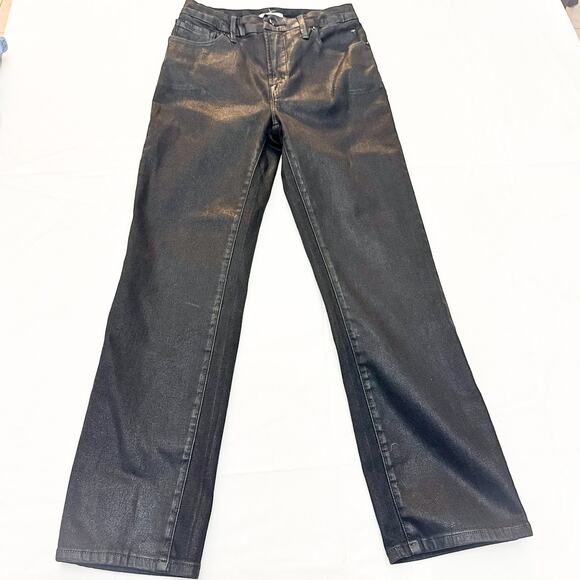 Good American Good Legs Curvy Flare Black Coated Denim Jeans SIze 4 / 27 - Picture 2 of 7